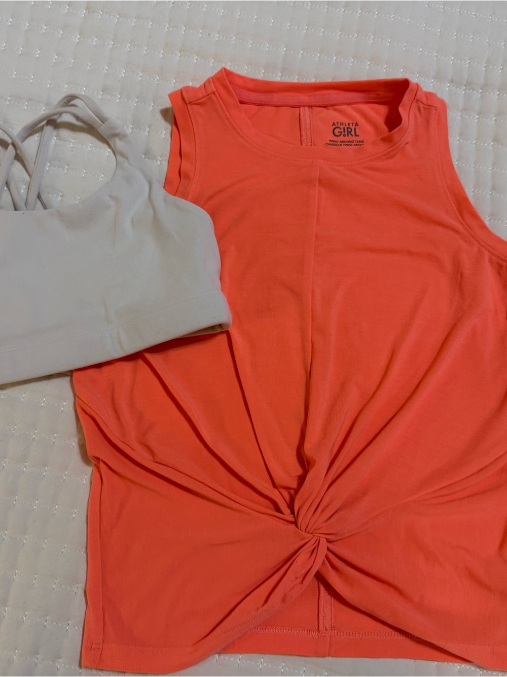 Athleta Girl Coral Twist-Knot Tank Top with Cream Sports Bra-Medium